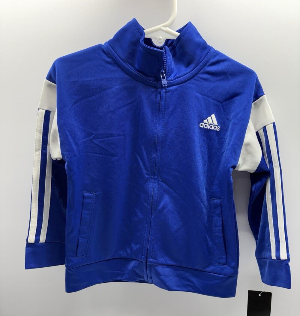 Adidas Toddler Boys Track Jacket Size 2T Blue White 3 Stripe Full Zip NWT